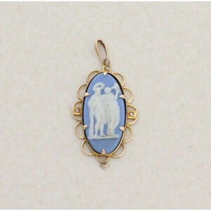 Pendant Only 10k Yellow Gold Blue Cameo Wedgewood Jasperware Seed Pearl Pendant